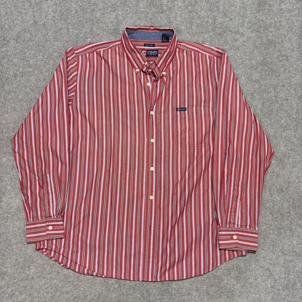 Chaps Mens XL Red White Blue Striped Button Down Shirt Long Sleeve Easy Care